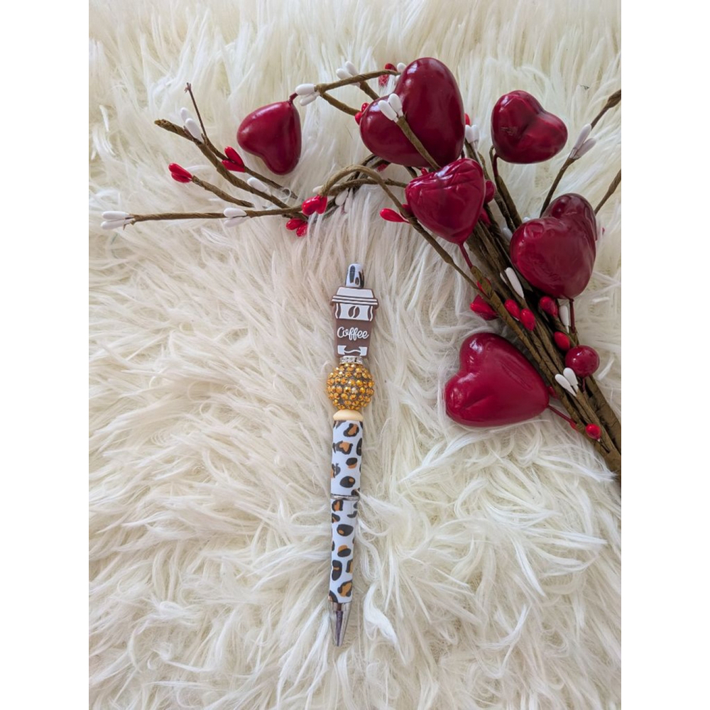 Unisex Pen White/Tan Leopard Print Coffee Theme Size One Size